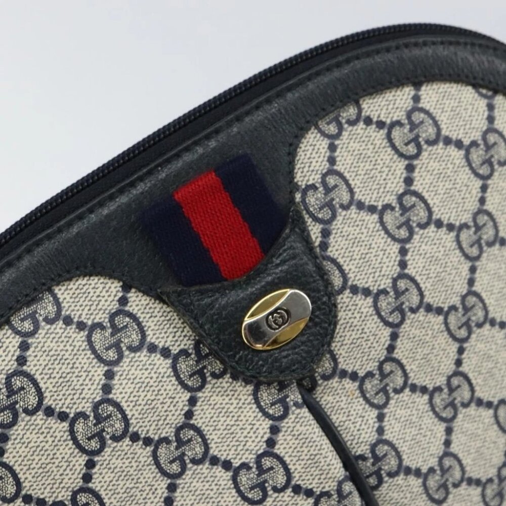 GUCCI GG Supreme Sherry Line Shoulder Bag PVC Navy Gold - Picture 10 of 16